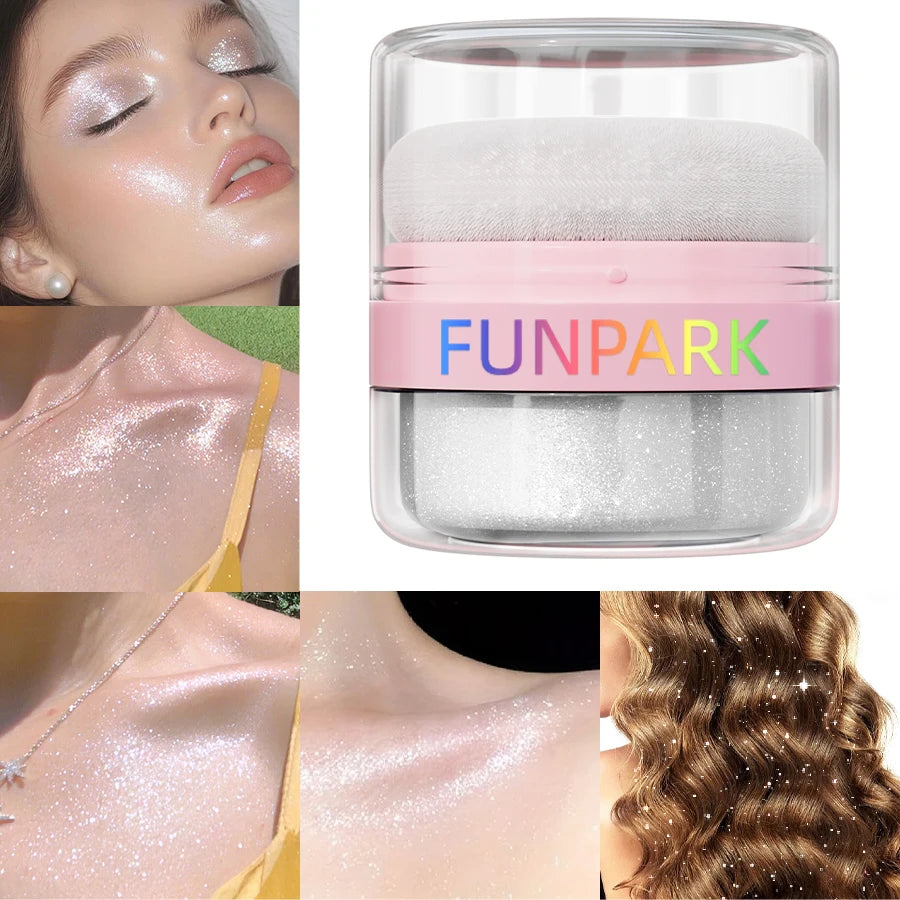 1PC Highlighter Powder Brightens the Face,with Puff of Highlight and Shadow on the Face or Body White Silver Korean Makeup Gits HIP