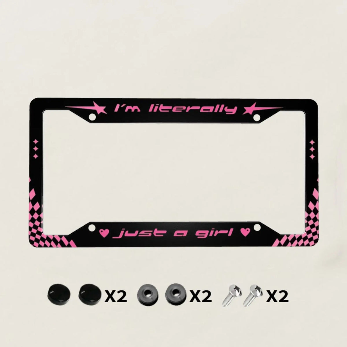"I'm Just a Girl" Pink & Black Aluminum License Plate Frame License Plate Frame HIP 1