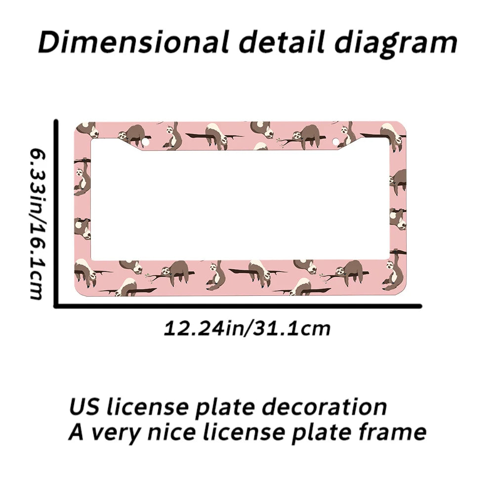 2-Pack Sloth Pink Aluminum License Plate Frames – 2 Hole Fit License Plate Frame HIP