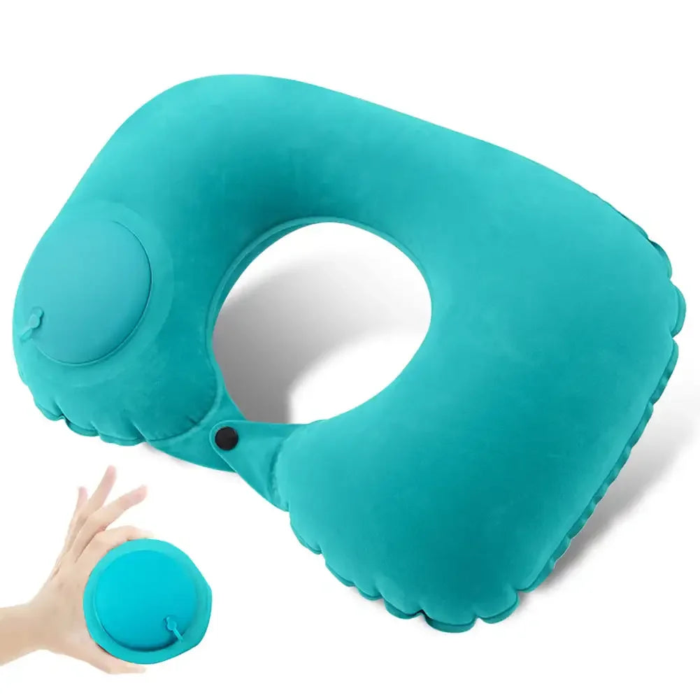 U Shape Neck Cushion Automatic Air Inflatable Pillow Compress Ring Pillow For Airplane Car Outdoor Travel Flocking Milk Fiber HIP