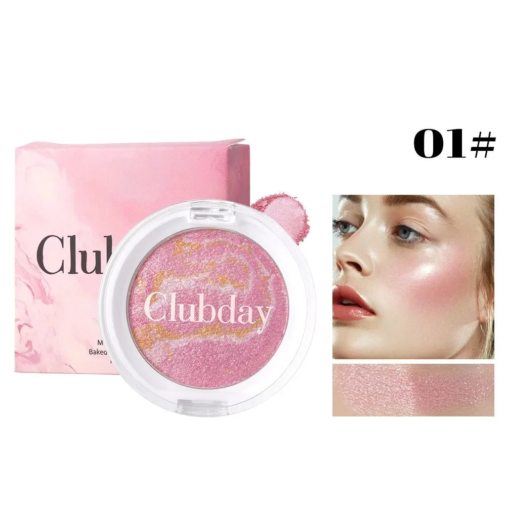 Marble Blush Palette Pearlescent Baked Brightening Blush Powder Cheek Tint Blusher Contour Highlighter Face Shadow Shimmer Rouge HIP 01