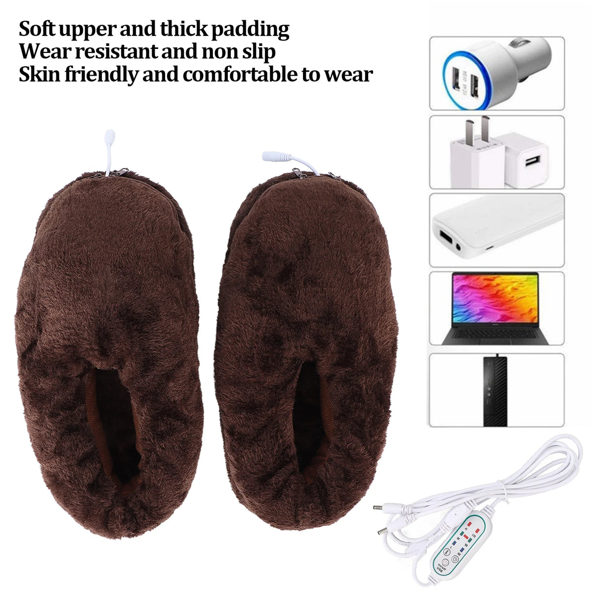 Electric Heated Slippers Temperature Adjustable Winter Soft Plush Heating Shoes for Men Women Coffee Warm Heated Slippers HIP