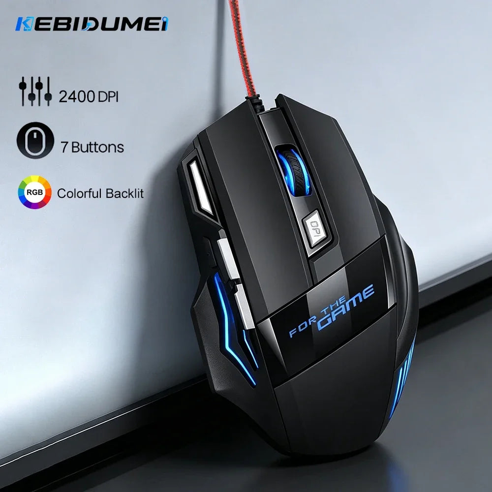 KEBIDUMEI 7-Button RGB Wired Gaming Mouse – 2400DPI Ergonomic Wired Gaming Mouse HIP