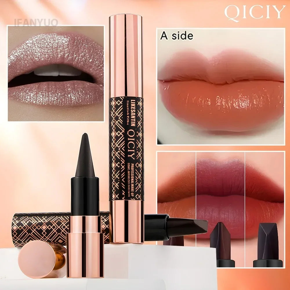 Orange Lipstick Silky Smooth Matte Long-wear Gel Eyeliner 3color Lip Gloss 2IN1 Makeup Pen Lipliner Stick Sexy Women Cosmetics HIP