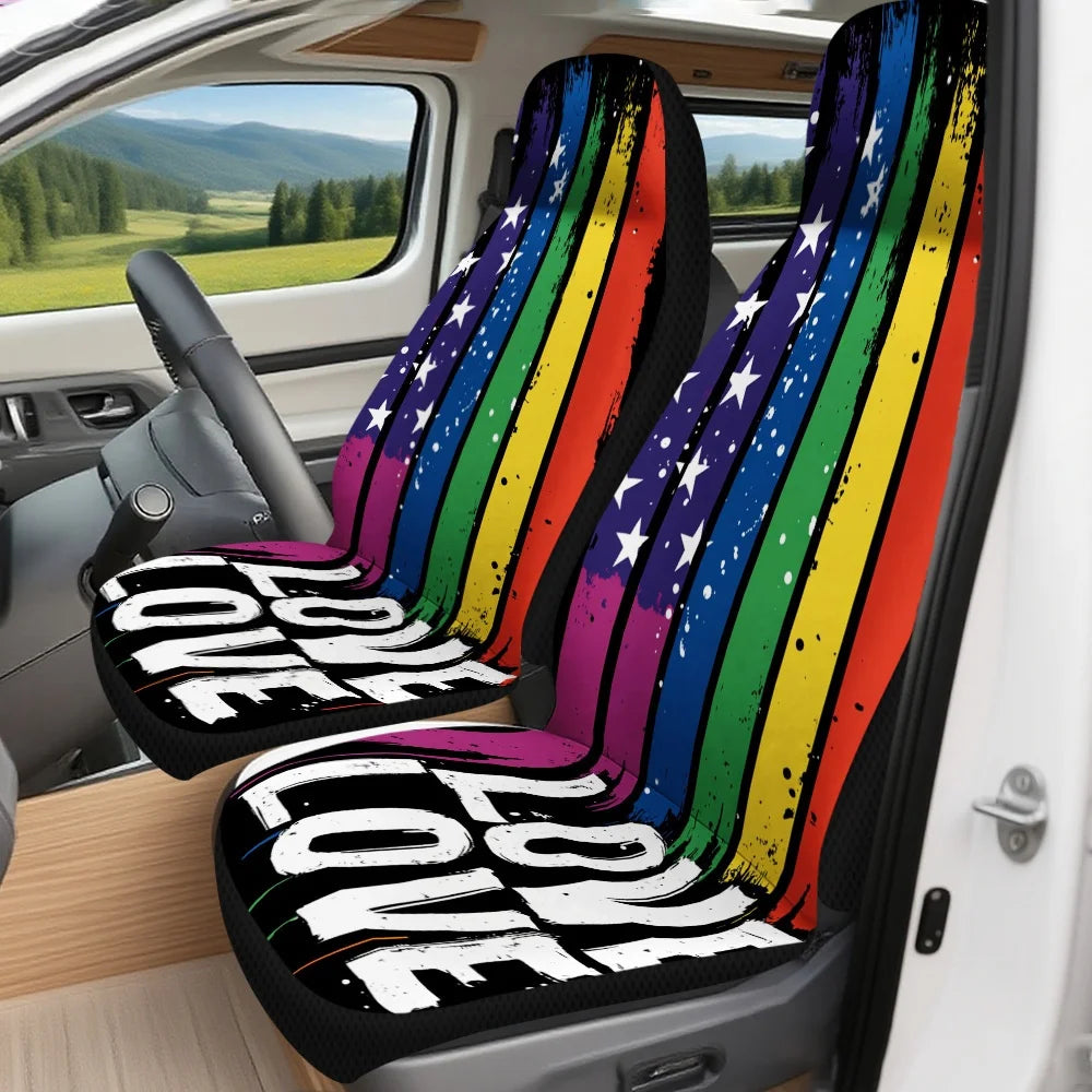 Rainbow Pride Car Seat Covers Set – 2-Pc All-Season Polyester Car Seat Covers HIP