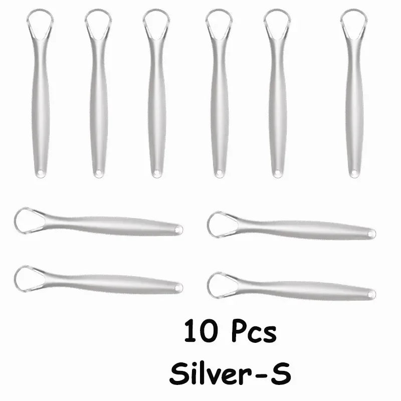 Stainless Steel Tongue Scraper Set | Fresh Breath Oral Care Tongue Scraper HIP C738-Silver-S-10pcs