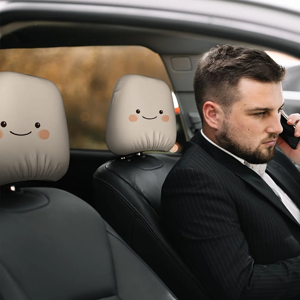 Set of 2 Cute Smiling Face Car Headrest Covers – Polyester Car Headrest Covers HIP