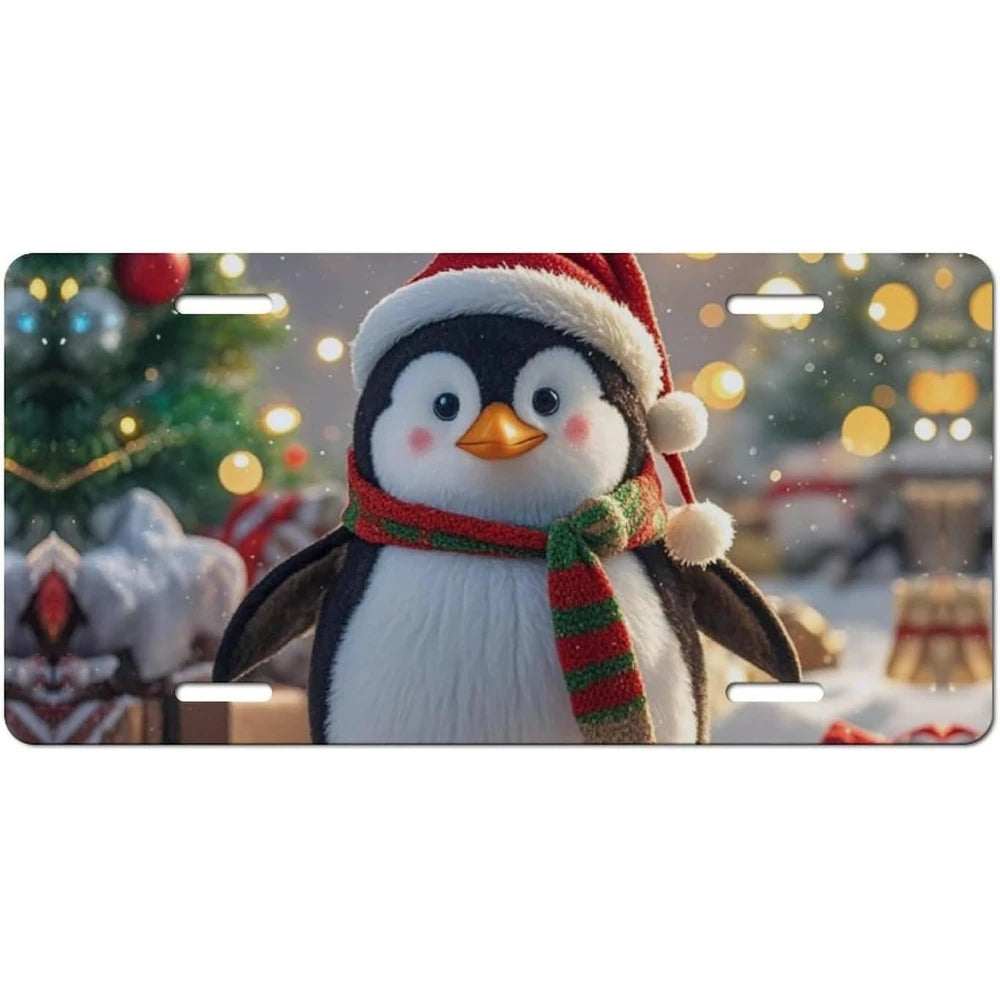 Christmas Penguin Aluminum Car Front License Plate Frame Cover License Plate Frame HIP 1