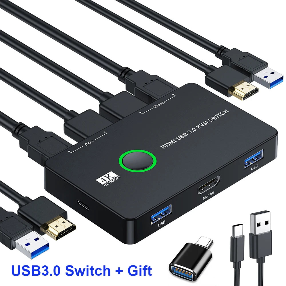 OULLX 2-Port USB KVM Switch – HDMI 4K, USB 3.0 & 2.0 KVM Switch HIP USB3.0