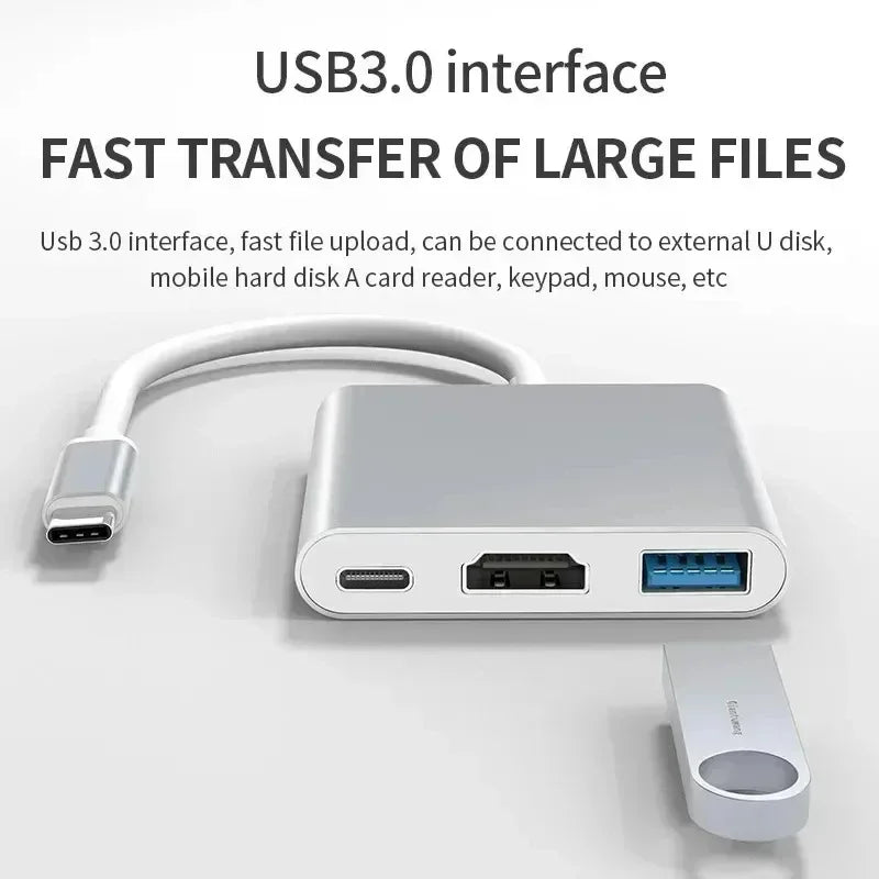 3-in-1 USB-C Hub – 4K HDMI, USB 3.0 & Charging Adapter USB-C Multiport Hub HIP