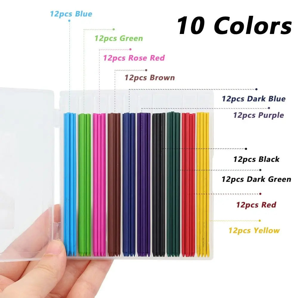 120-Pc 2.0mm Colored Mechanical Pencil Lead Refills – 10 Colors Pencil Lead Refills HIP