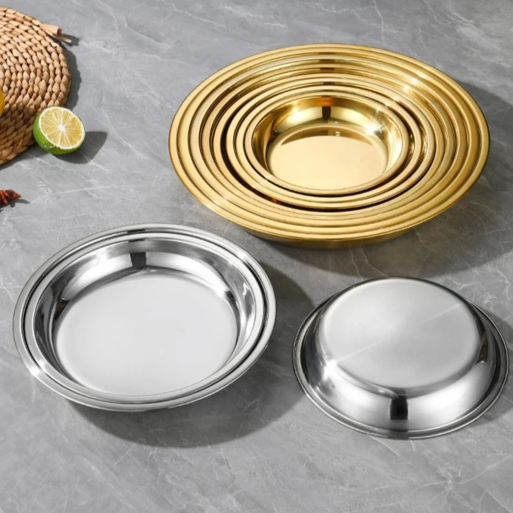 Stainless Steel Round Serving Tray – Rustproof & Portable Serving Tray HIP