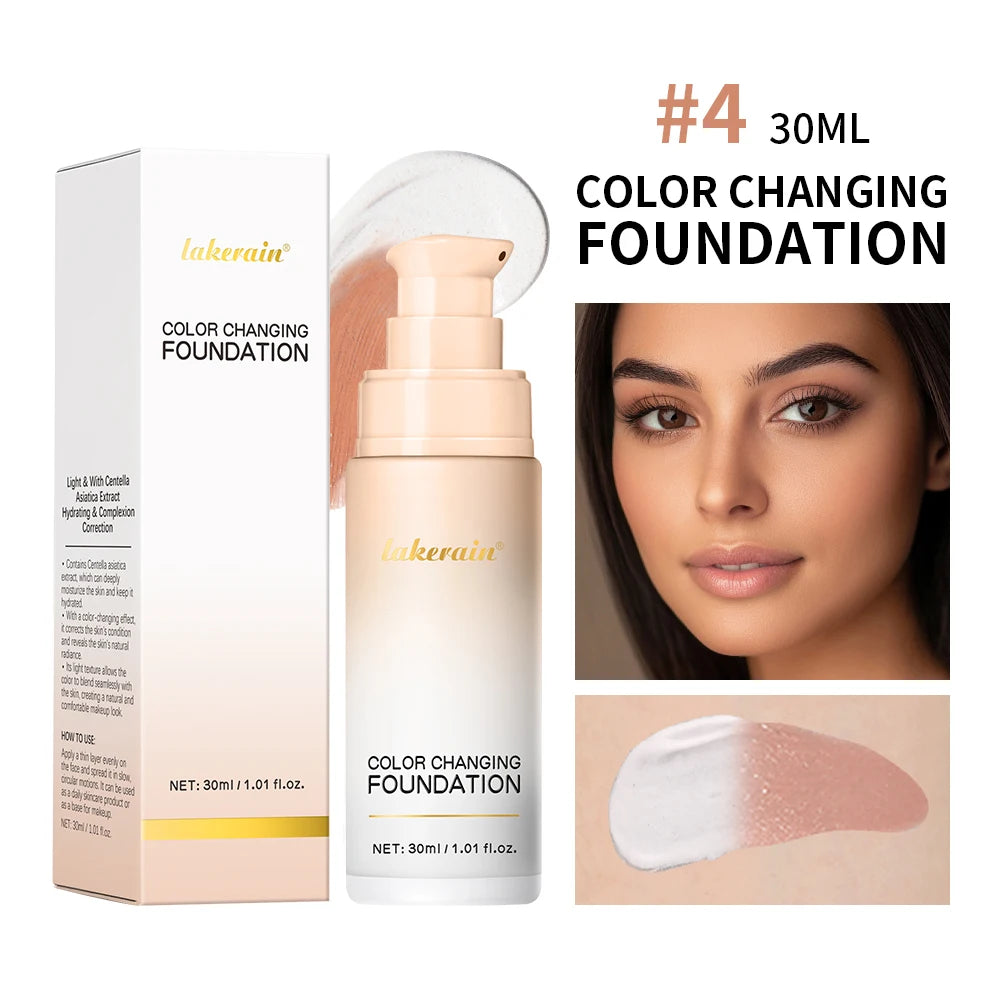 Color Changing Foundation 4 in 1 Moisturizing SPF 30+ Hydrating Color Longwearing Waterproof Travel Coverage Makeup Base HIP 4White