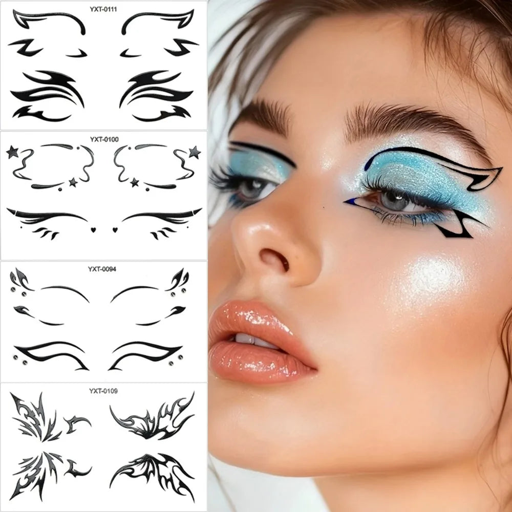 1/3Pcs Gothic Dark Style Eye Eyeliner Temporary Tattoo Stickers Waterproof Metallic Corner Festival Stage Party Makeup Decor HIP