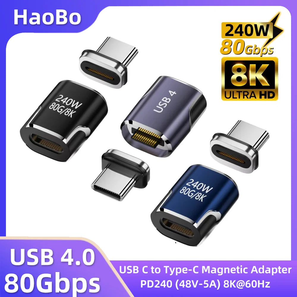Magnetic USB4 Thunderbolt 4/3 USB-C Adapter – 240W 80Gbps 8K USB-C Adapter HIP