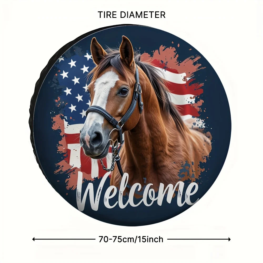 Horse Print Polyester Spare Tire Cover Bag – Outdoor Use Spare Tire Cover HIP