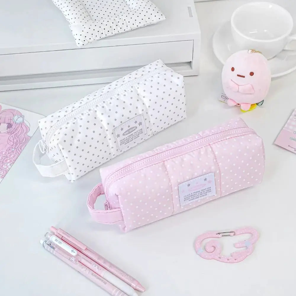 Polka Dot Pencil Case – Large Capacity Zipper Pouch for Students Pencil Case HIP