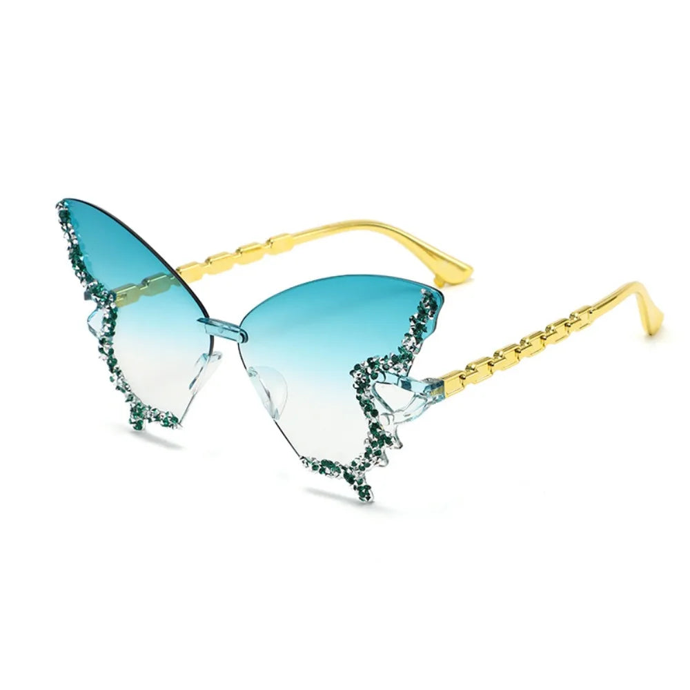 Butterfly Cat Eye Rimless Sunglasses – UV Protection Women Cat Eye Sunglasses HIP Green