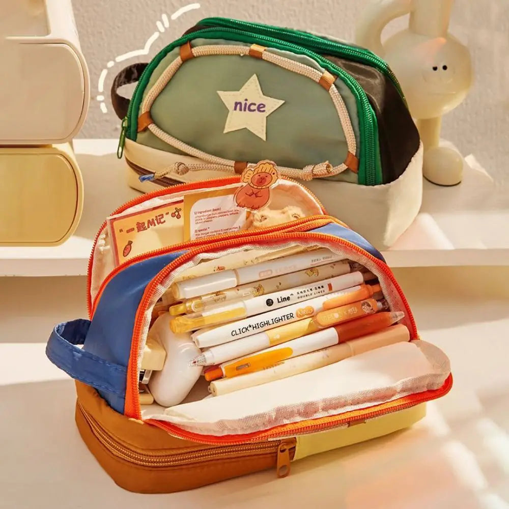 Canvas Tent Pencil Case – 3-Grid Large Capacity Pen Bag Pencil Case HIP