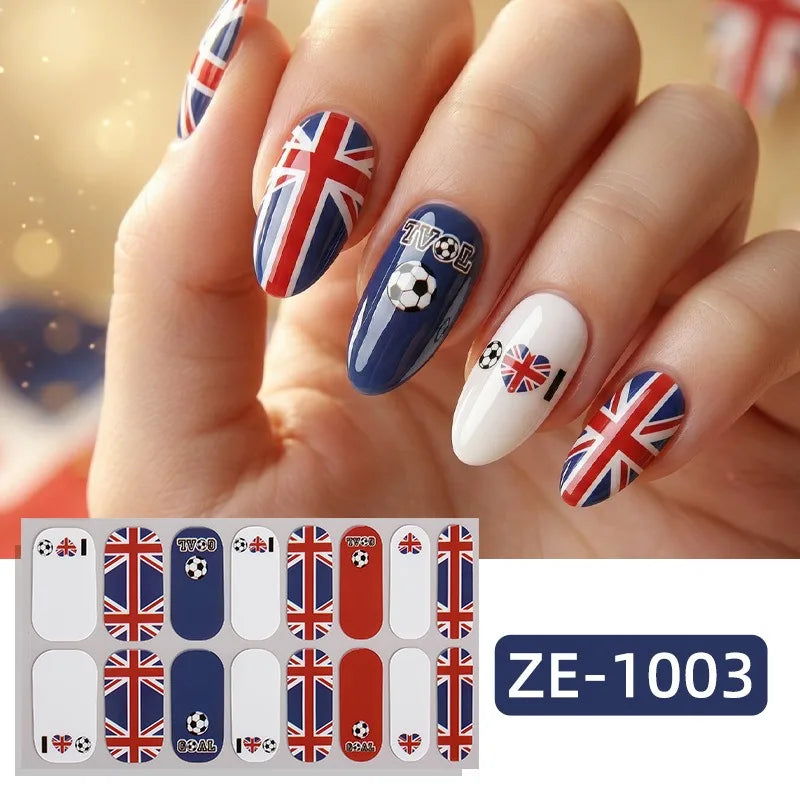 National flag Theme Nail Stickers Self-Adhesive Soccer Nation Decals for Ball Fans DIY Nail Art Decorations Accessorey Eco-frien HIP ZE-1003