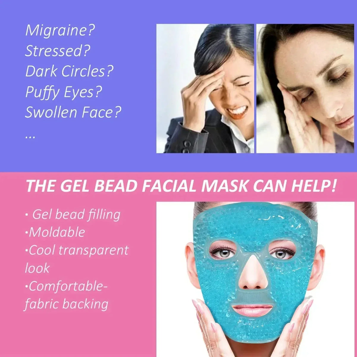 Gel Bead Full Face & Eye Mask – Hot & Cold Spa Compress Gel Face Eye Mask HIP
