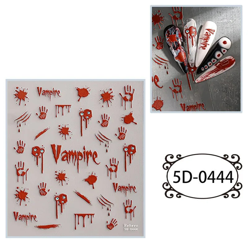 5D Embossed Nail Art Stickers Waterproof Halloween Christmas Handset Decals DIY Manicure Graffiti Decoration Nails Art Ornament HIP 44