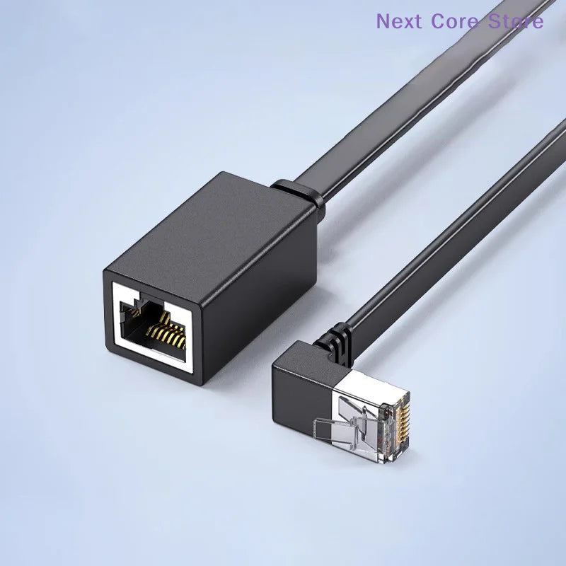 90° Flat CAT7 RJ45 Network Extension Cable – Left/Right Angle Network Cable Adapter HIP