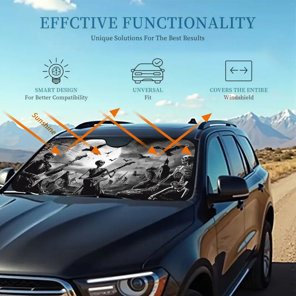 2D Skeleton Rock Print Foldable Car Sunshade for SUVs Car Sunshade HIP