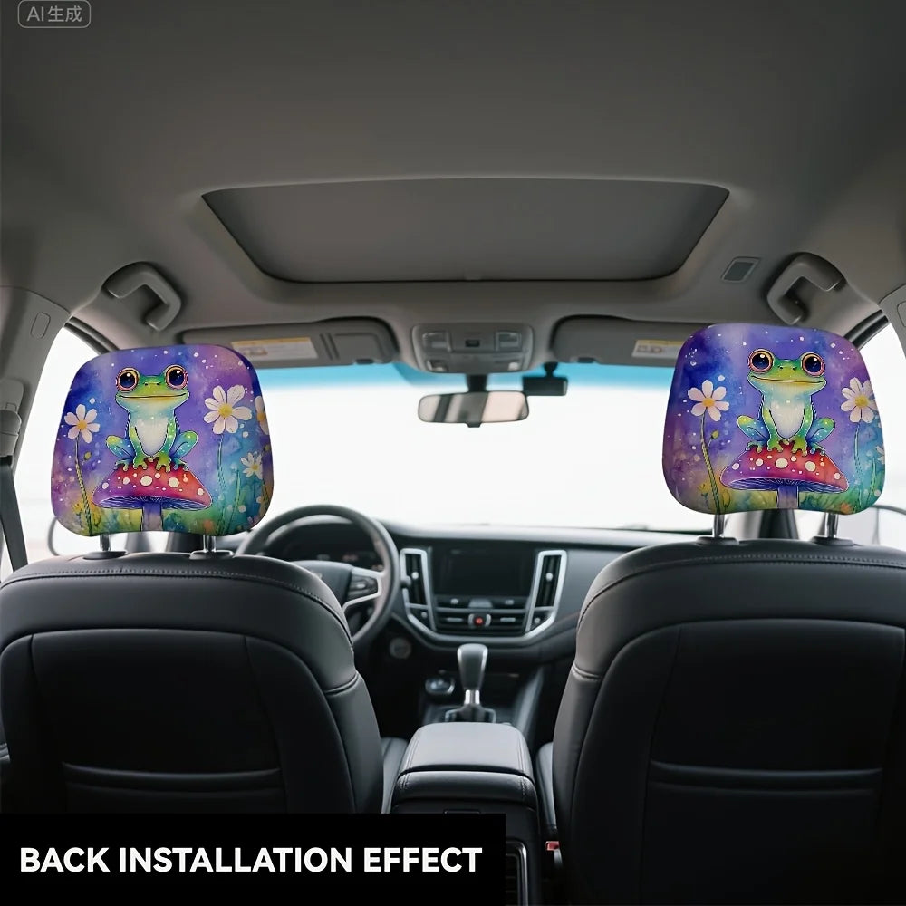 Cute Frog Car Headrest Covers Set of 2 – Polyester Print Car Headrest Covers HIP