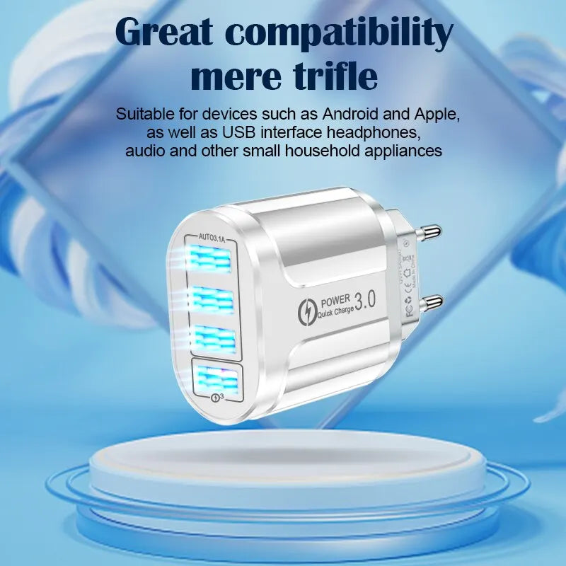 4-Port USB QC 3.0 Wall Charger – Fast Charge, Multi-Device USB Wall Charger HIP