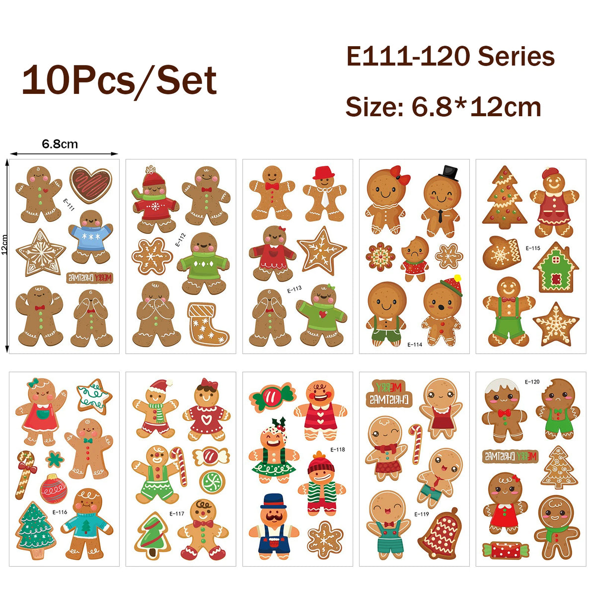 10/20Pcs Merry Christmas Tattoo Stickers Jesus Nativity Gingerbread Santa Elk Small Temporary Tattoo Xmas Kids Gift for Hand Arm HIP 10PCS E111-120