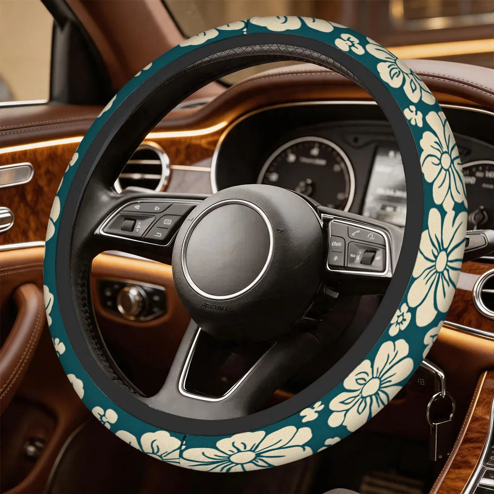 Floral Blue Blossoms Steering Wheel Cover – Universal Fit Steering Wheel Cover HIP