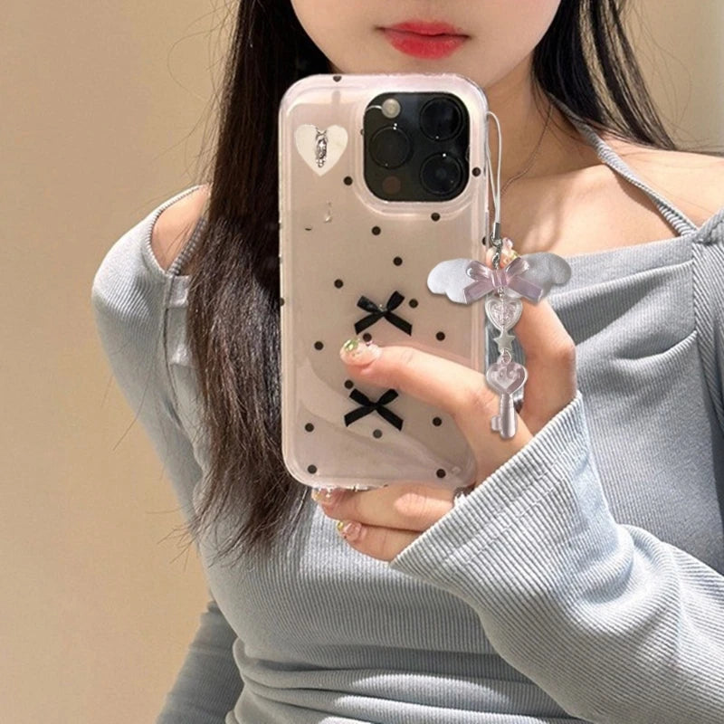 Delicate Bowknot Chain Charm Handmade Angel Wing Beaded Phone Charm Phone Chain For Fashionable Individuals HIP