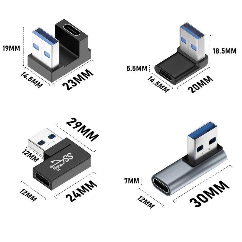 USB-A to USB-C 90° Right Angle Adapter – 10Gbps USB Angle Adapter HIP