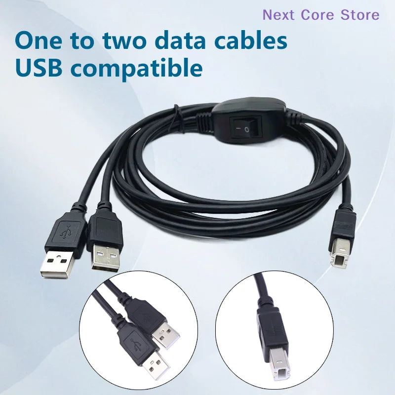 2-in-1 USB-A to USB-B Printer Splitter Cable – 2M 480Mbps USB Printer Cable HIP