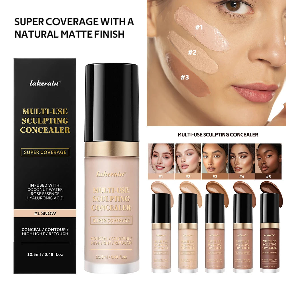 Long-lasting Coverage Concealer Matte Foundation Multi-Use Cream Oil Free Highlight and Retouch Face Makeup Products for Women HIP