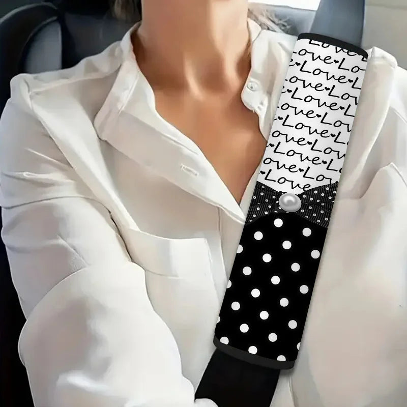 Love & Polka-Dot Car Seat Belt Cover – Polyester Shoulder Pad Seat Belt Cover HIP