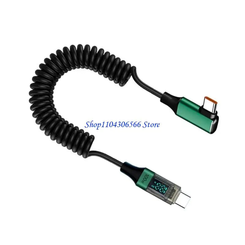 USB-C PD 100W Spring Cable with Digital Display – 35–180cm USB-C Charging Cable HIP