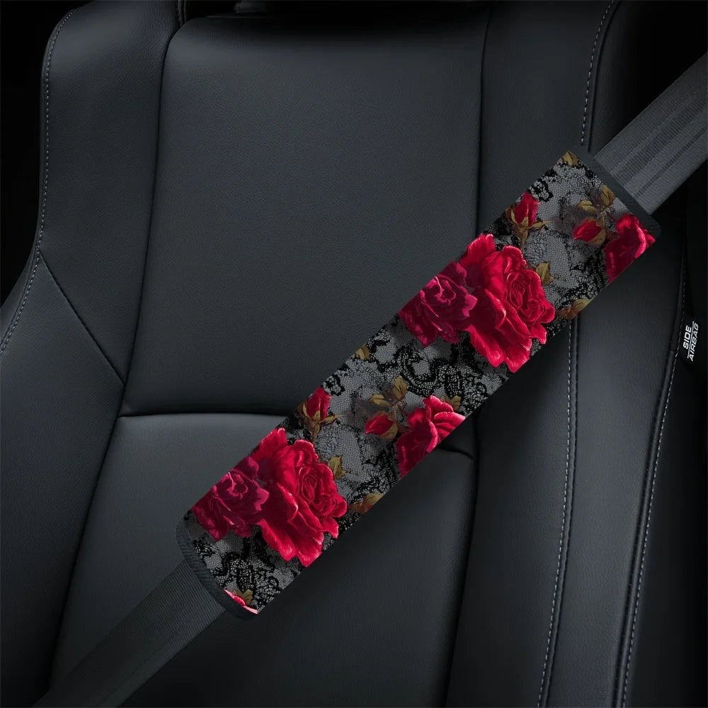 Red Rose Lace Car Seat Belt Shoulder Pad Covers – Set of 2 Seat Belt Cover HIP
