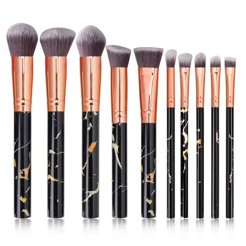 10-Piece Marble Makeup Brush Set – Kabuki & Blending Makeup Brush Set HIP C701-black 10pcs