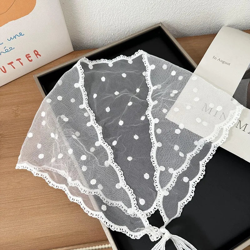 Women's Thin Style Lace Triangular Scarf Summer French Style Headscarf Headband Silk Scarf Retro Decoration Countryside Style HIP 02 Dot