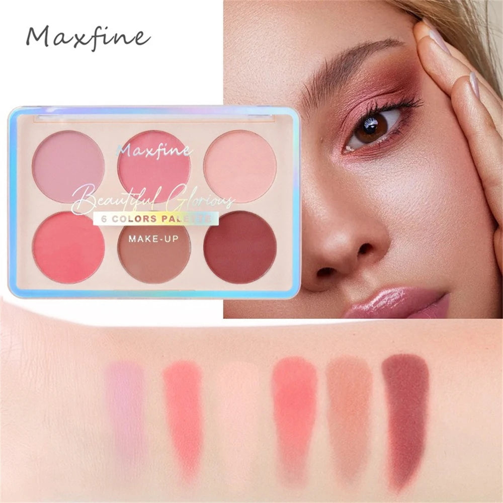 6-Color Blush and Contouring All-in-One Palette, Pearlescent Matte Powder Makeup Palette Glitter Highlighter Brighten Palette HIP B02 Blush