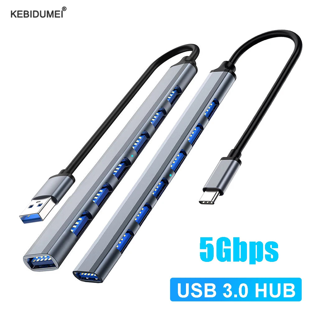7-Port USB 3.0 & USB-C Hub Multiport Splitter – 5Gbps USB Hub Splitter HIP