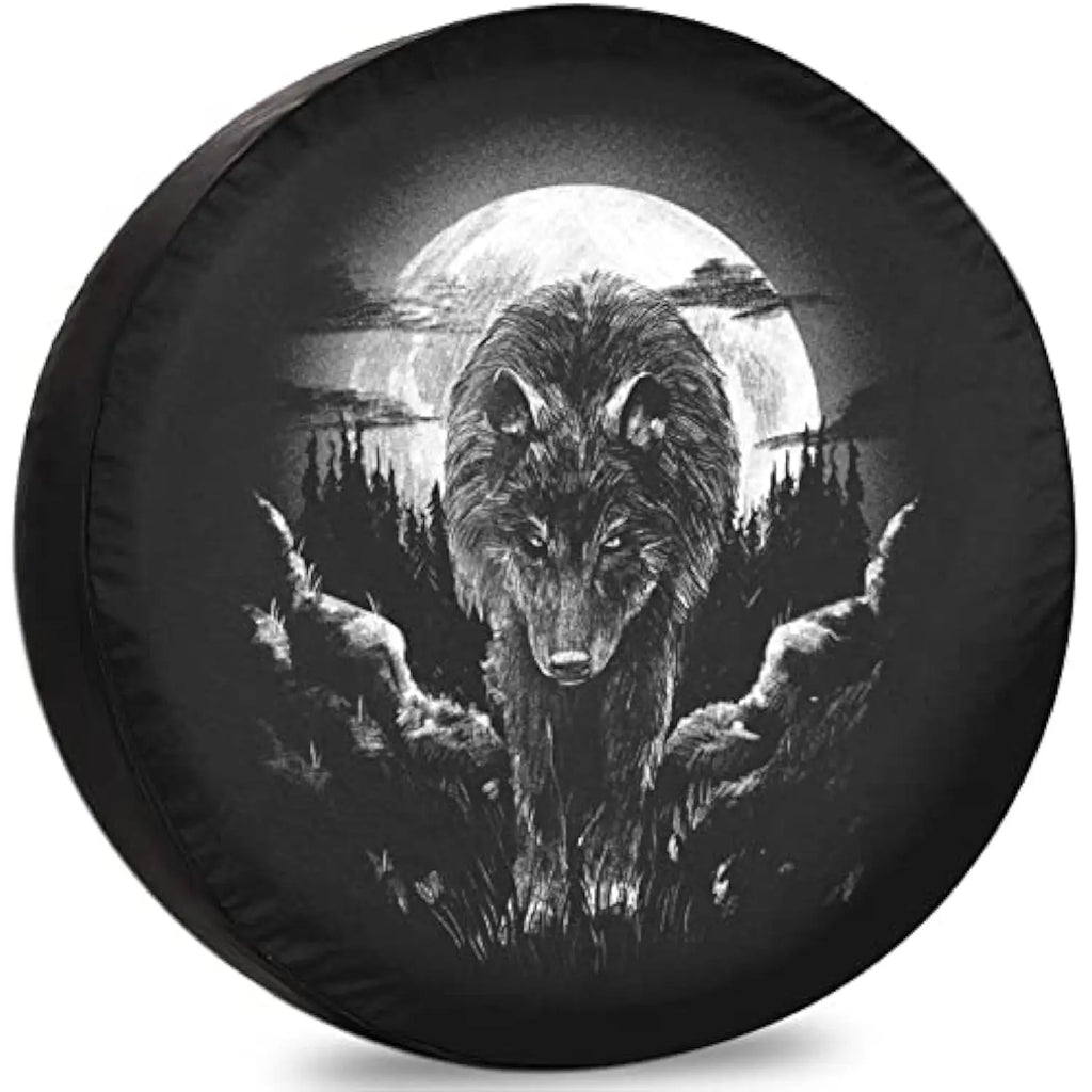 Wolf Howling Full Moon Spare Tire Cover | Polyester SUV RV Spare Tire Cover HIP Acquiesce 15 in