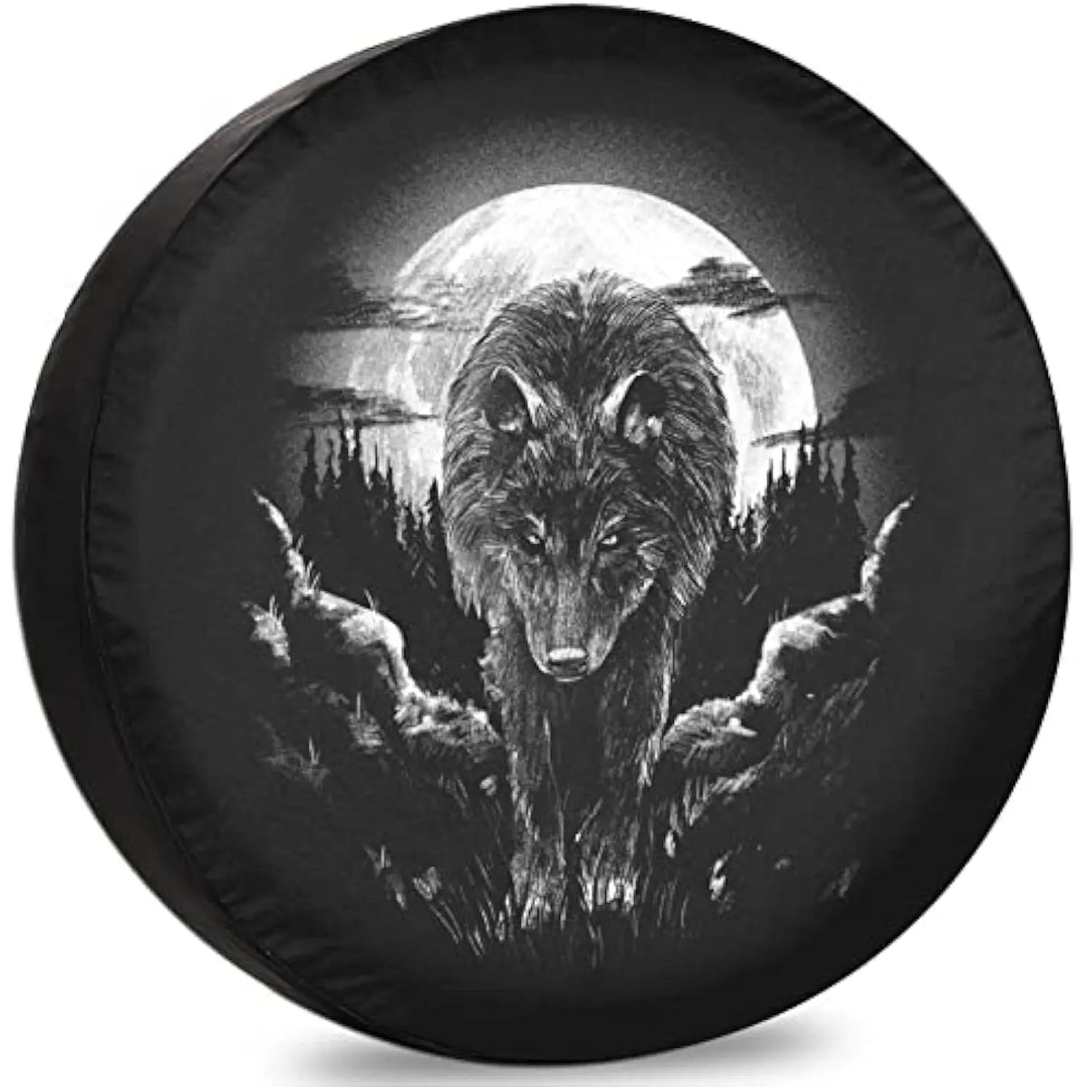 Wolf Howling Full Moon Spare Tire Cover | Polyester SUV RV Spare Tire Cover HIP Acquiesce 15 in