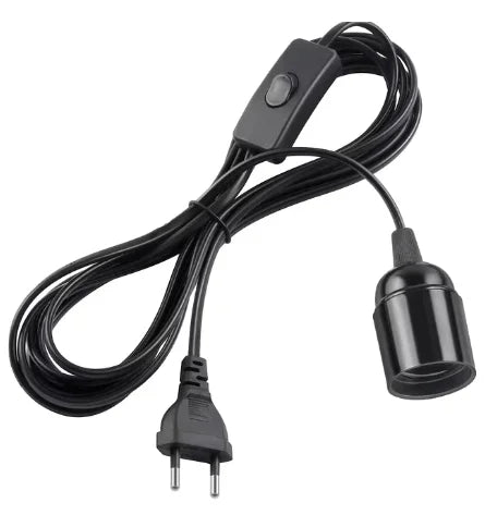 E27 Pendant Lamp Holder 1.8m Cord with EU Plug & Switch Pendant Lamp Socket HIP Black