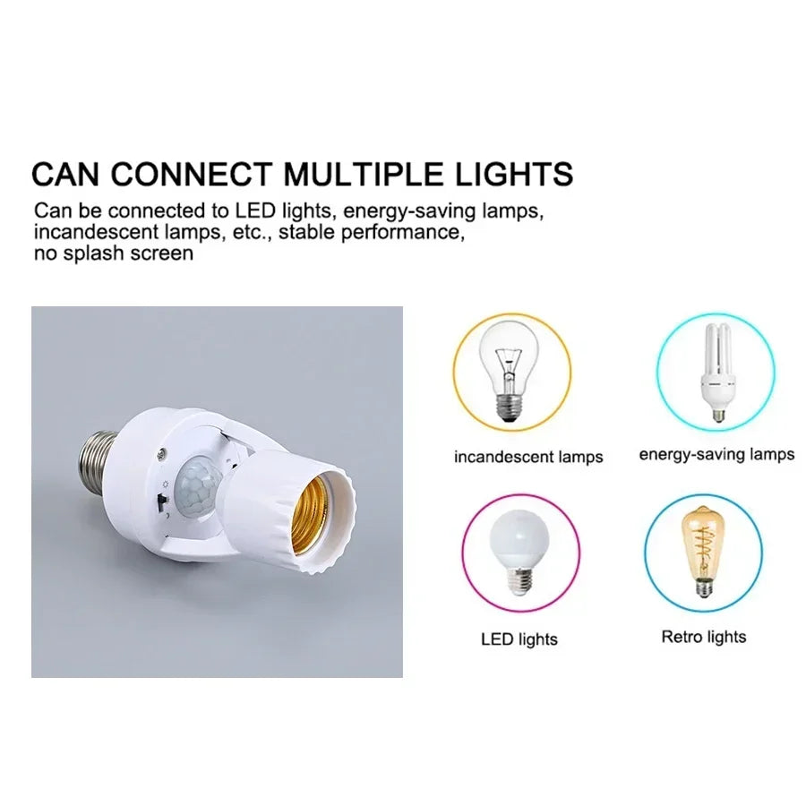 PIR Human Induction Motion Sensor Lamp Socket Base E27 Socket Converter Light Bulb Holder Adapter Delay Time Switch AC 85-265V HIP