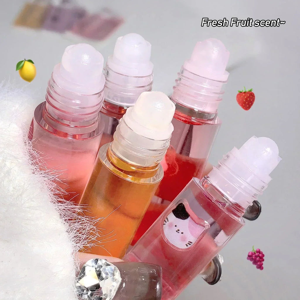 Fruit Rolling Lip Oil Moisturizing Colorless Pearl Liquid Lip Balm Transparent Lips Make Up Primer Hydrating Lip Gloss Cosmetics HIP