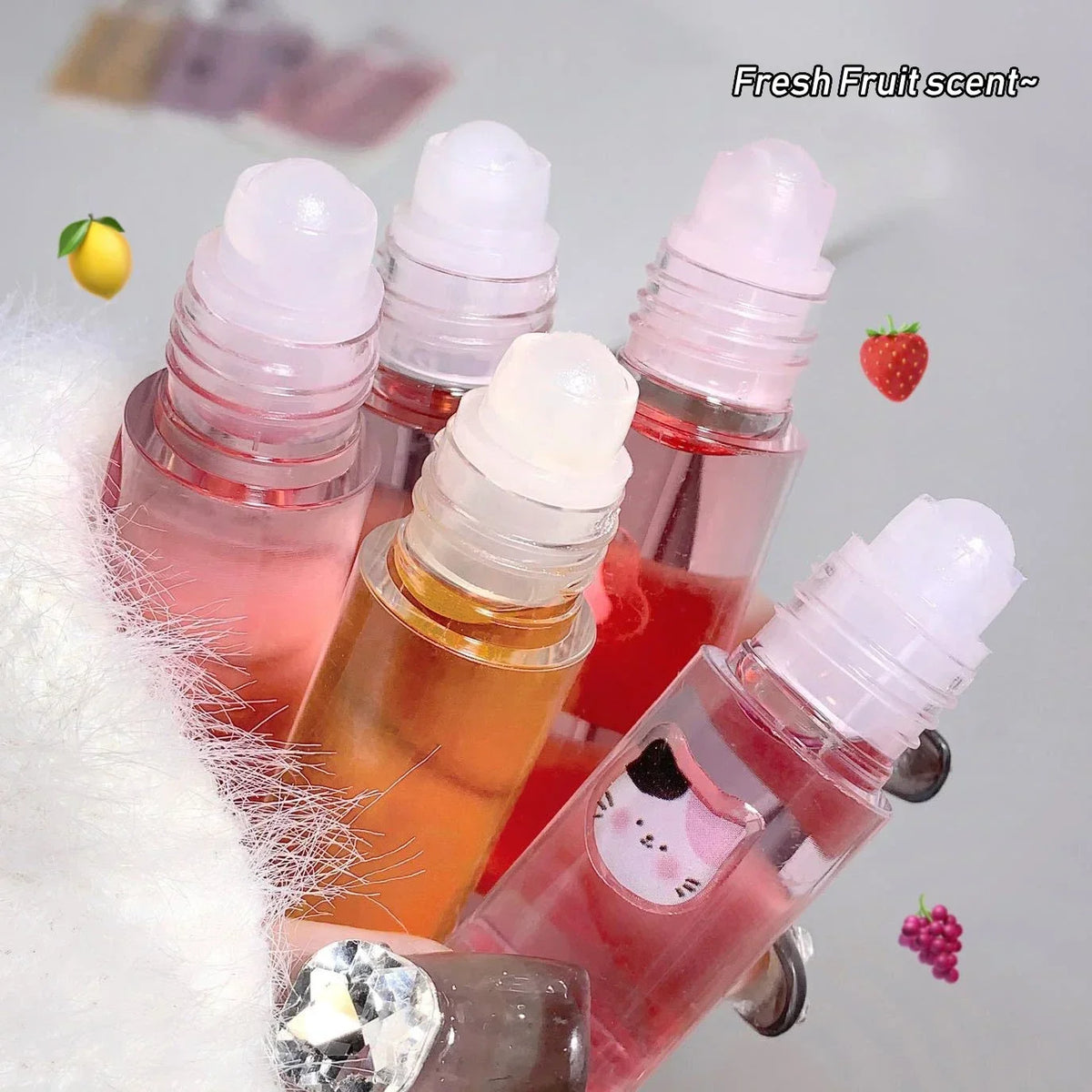 Fruit Rolling Lip Oil Moisturizing Colorless Pearl Liquid Lip Balm Transparent Lips Make Up Primer Hydrating Lip Gloss Cosmetics HIP