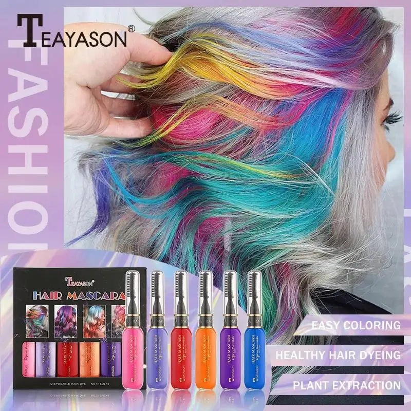Temporary Hair Color Wax Kit – 6 Washable Shades & Brush Temporary Hair Color HIP
